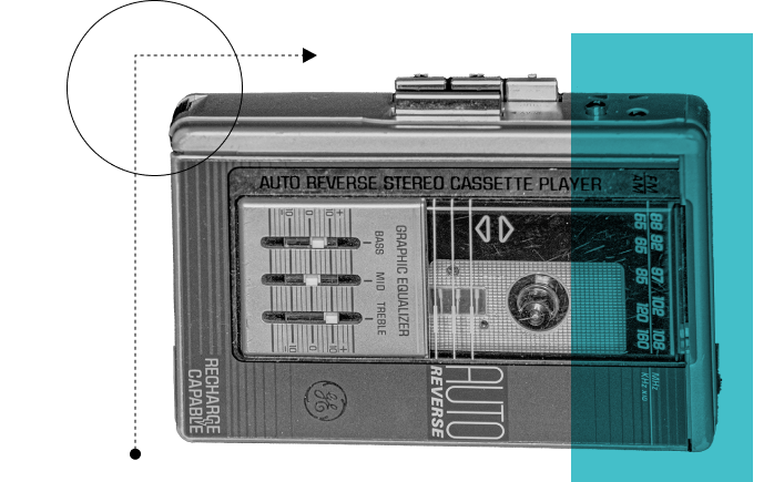 Stylized image: GE portable cassette player.