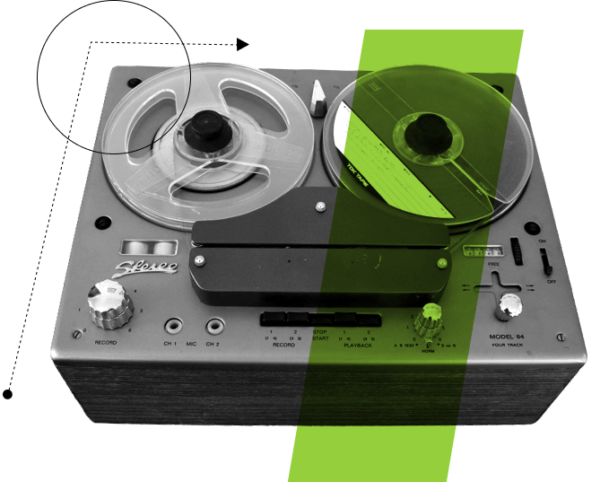 Stylized Image: TEAC reel-to-reel tape recorder and player.